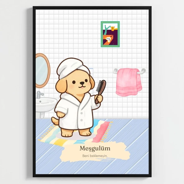 Besay Taraklı Köpek | Eğlenceli Banyo ve Tuvalet Duvar Dekorasyonu | Bornozlu ve Havlulu Komik Hayvan Poster Tablo | A3 Tekli Ç ürün görseli 1