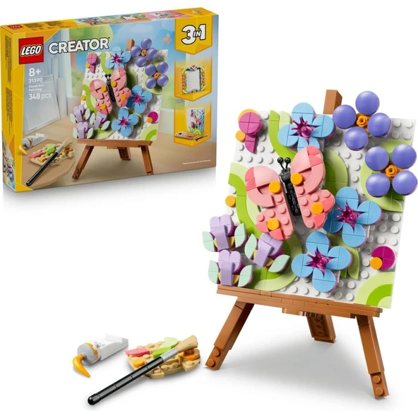 LEGO 31390  Creator 3’ü 1 arada Çiçekli Tablo - 8+ Yaş için Çerçeve veya Palet ve Resim Olabilen Oyuncak Yapım Seti (348 Parça) ürün görseli 1
