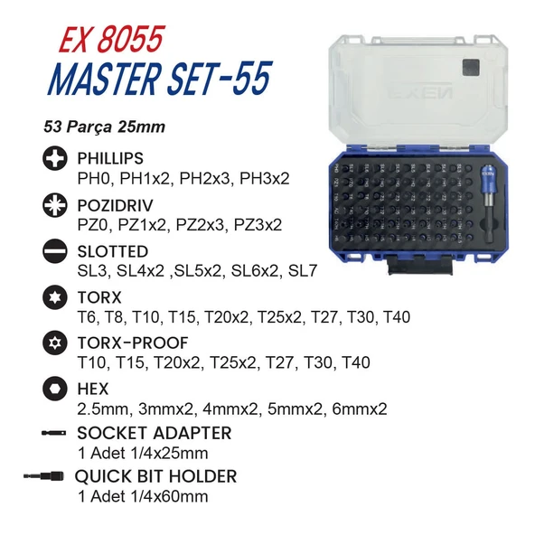 EXEN EX 8055 Master Set-55 Parça Bits Uç Seti - Resim 2
