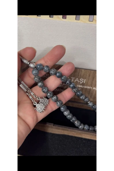 Doğal Obsidyen Taşı Tesbih 33’lü – Gümüş Renk İmameli – Doğal taş ürün görseli 1