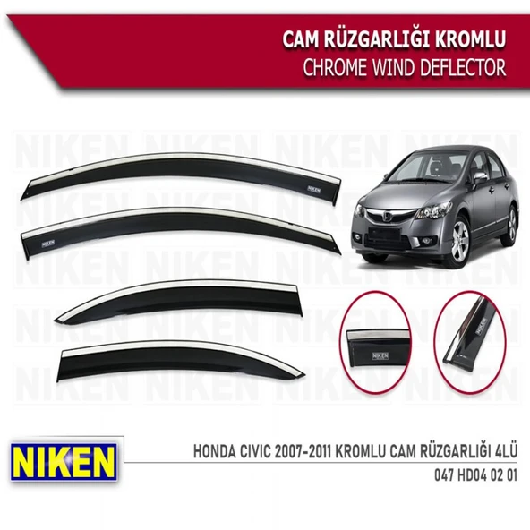CAM RÜZGARLIĞI NİKEN KROMLU HONDA CİVİC 2007-2011 4LÜ ürün görseli 1