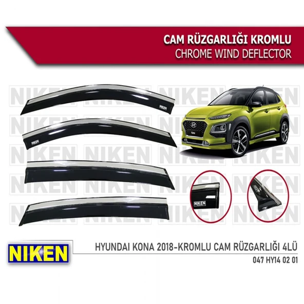 CAM RÜZGARLIĞI NİKEN KROMLU HYUNDAİ KONA 2018-2023 4LÜ ürün görseli 1