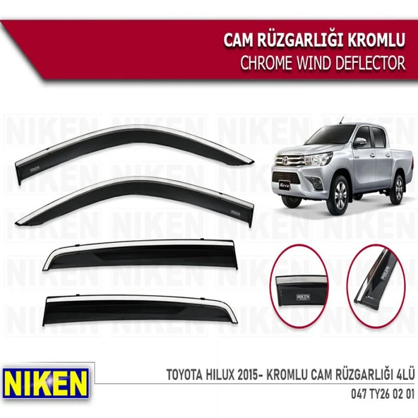 CAM RÜZGARLIĞI NİKEN KROMLU TOYOTA HİLUX 2015 SONRASI 4LÜ ürün görseli 1