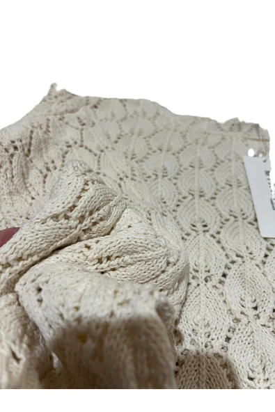 Ajurlu Crop Triko Kazak KREM OVERSIZE - Resim 2