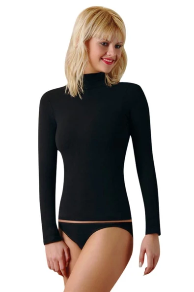 Balıkçı Yaka Uzun Kol T-shirt %92 Cotton %8 Lycra Siyah ürün görseli 1