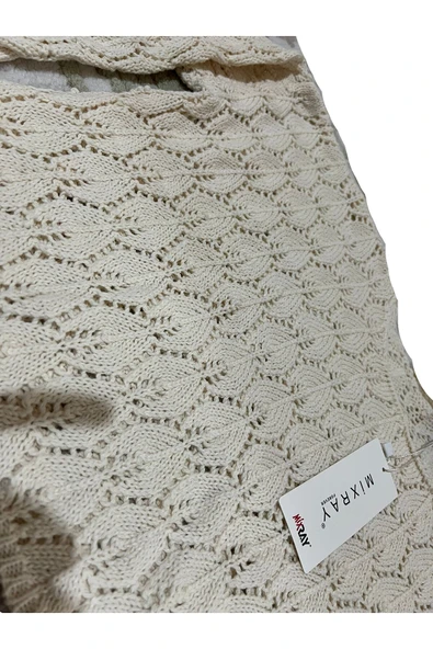 Ajurlu Crop Triko Kazak KREM OVERSIZE - Resim 3