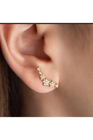 7 ÇİÇEK TAŞLI GOLD TRAGUS HELİX PEARSİNG KIKIRDAK KÜPE ÇELİK ürün görseli 1