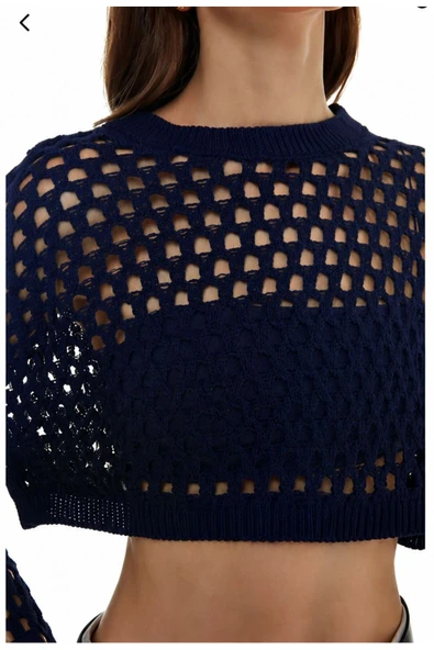 Ajur Detaylı Crop Triko LACİVERT - Resim 4