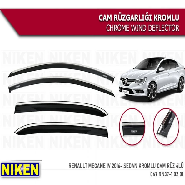 CAM RÜZGARLIĞI NİKEN KROMLU RENAULT MEGANE 4 SEDAN 2016 SONRASI 4LÜ ürün görseli 1
