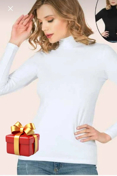 Kadın Beyaz Balıkçı Yaka 2'li Uzun Kol Boğazlı Penye Body ürün görseli 1