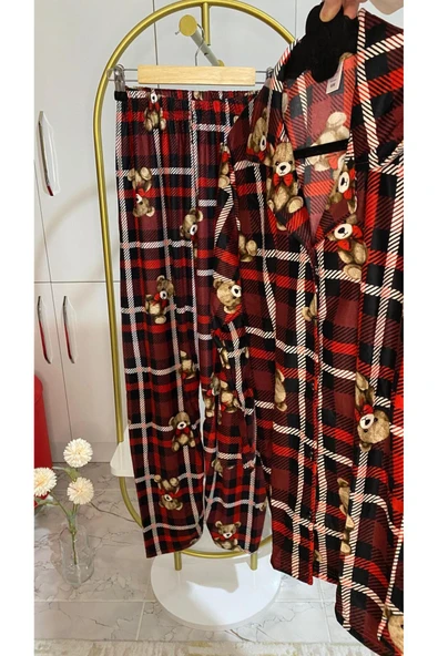 BOYRAZ SÜET DÜĞMELİ UZUN KOL PİJAMA TK - Resim 6