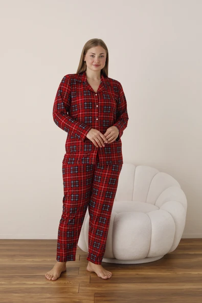 Boyraz Battal Beden Gömlek Yaka Önü Düğmeli Pijama Takımı ( DAR KALIPTIR 1 BEDEN BÜYÜK TERCİH EDİN) ürün görseli 1