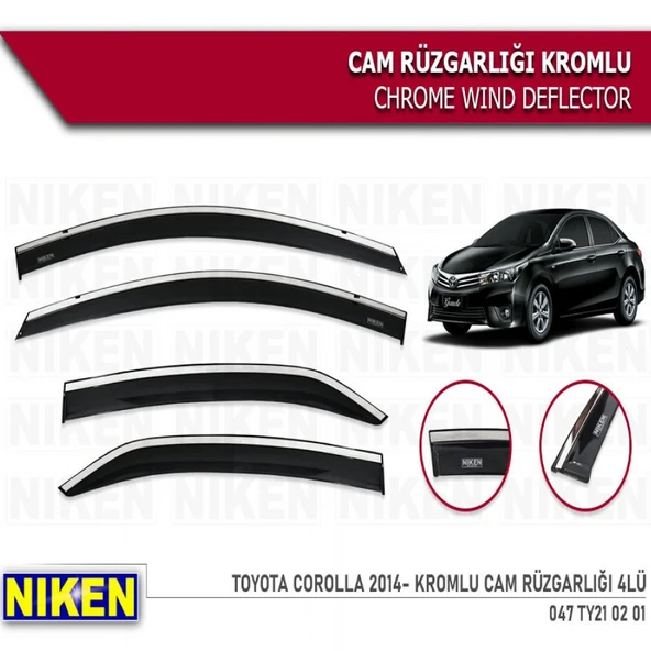 CAM RÜZGARLIĞI NİKEN KROMLU TOYOTA COROLLA 2014-2018 4LÜ ürün görseli 1