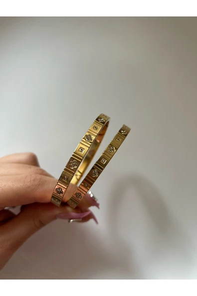 Gold Trend Taşlı İşlemeli Kelepçe Bileklik ürün görseli 1