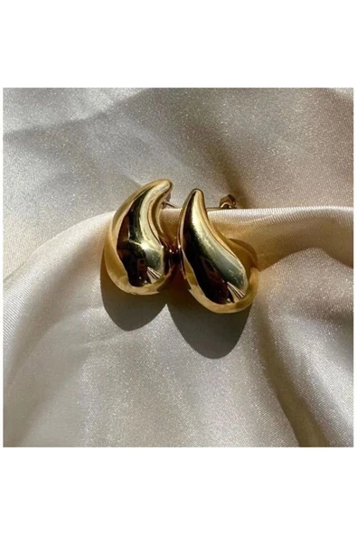 ÜÇLÜ DAMLA GOLD ÇELİK TARZ KÜPE - Resim 2