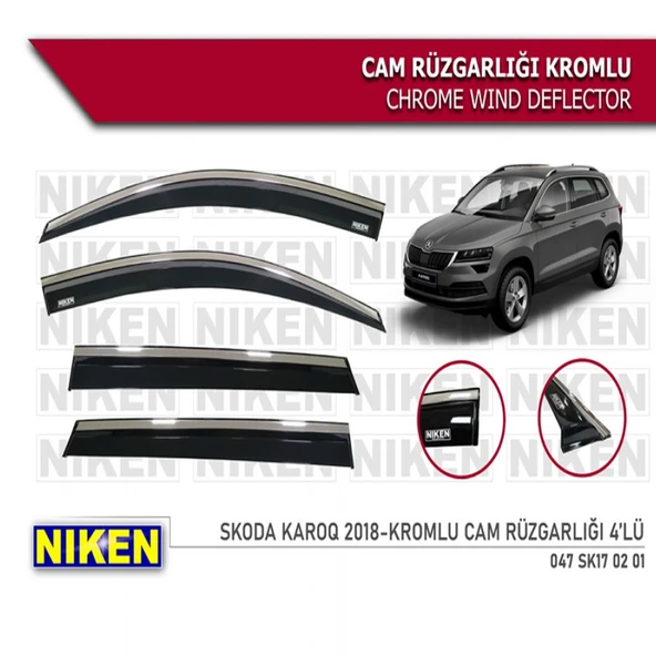CAM RÜZGARLIĞI NİKEN KROMLU SKODA KAROQ 2018 SONRASI 4LÜ ürün görseli 1