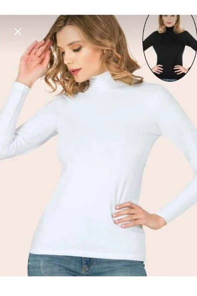 BALIKÇI YAKA UZUN KOL T-SHIRT BEYAZ ürün görseli 1