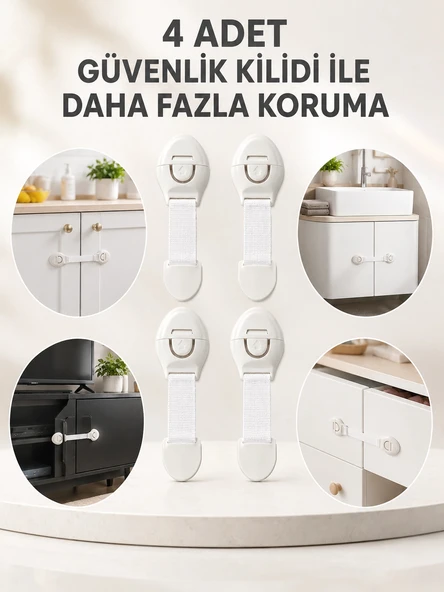 4'lü Esnek Kayışlı Çocuk Güvenlik Kilidi Pratik ve Güvenli Kullanım ürün görseli 1