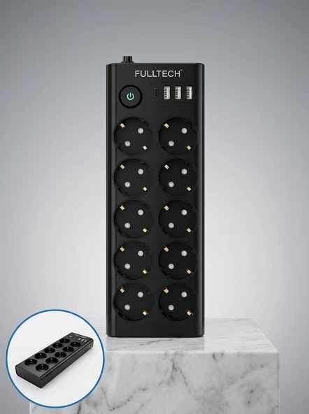 USB ve Type-C Şarj Özellikli 10'lu Çoklu Priz - Resim 3