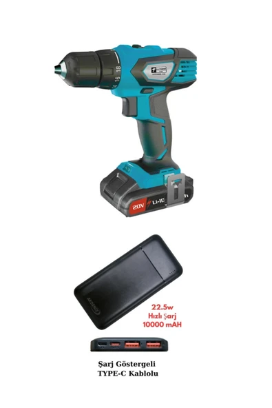 Catpower 4140 Şarjlı Matkap 2.2 Ah 20 V Çift Akü+Akdeniz Taşınabilir Şarj Cihazı (Model: S125Q) ürün görseli 1