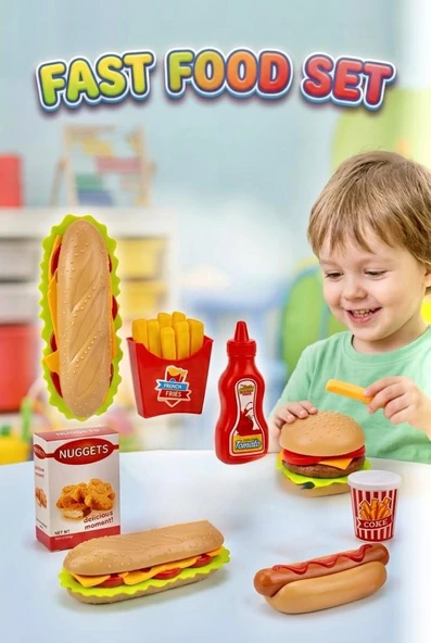 Fast Food Oyuncak Seti - Eğitici Zeka Geliştirici Oyuncak Hamburger ve Sandviç Mutfak Seti ürün görseli 1
