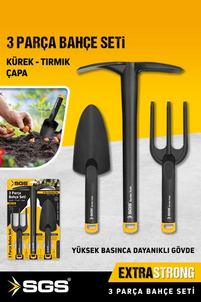 3120 Hobi 3'lü Mini Bahçe Seti Plastik Çapa Tırmık Kürek Saksı Çiçek Ekim Bakım Seti ürün görseli 1