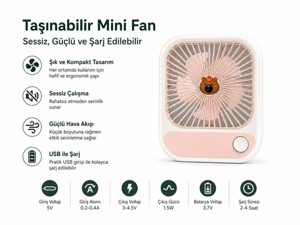 MİNİ FAN AYARLANABİLİR KADEMELİ IŞIKLI GECE LAMBASI VANTİLATÖR ürün görseli 1