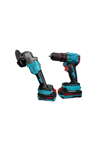 Cat Power Catpower E1030 Kömürsüz Li-on Akülü 2 li Kombo Set - Matkap ve Avuç Taşlama 20 V 4.0Ah + 2 ürün görseli 1