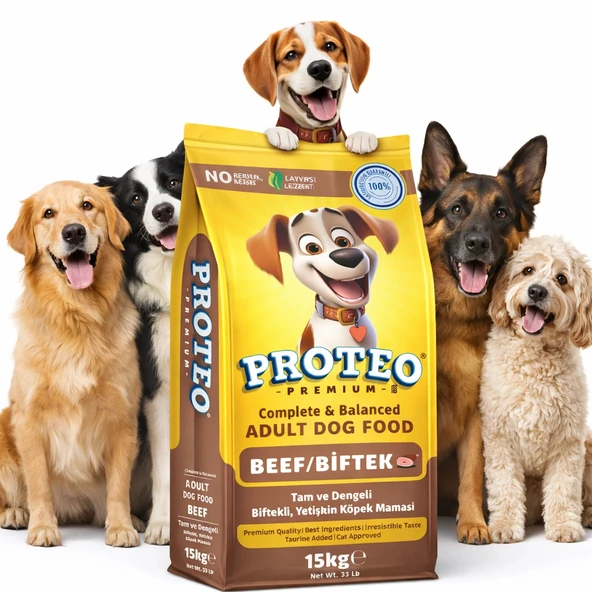 Proteo Premium Biftekli Yetişkin Köpek Maması 15 Kg – Tüm Irklar İçin Tam & Dengeli ürün görseli 1