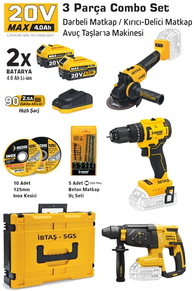 SGS5450 Akülü Vidalama Matkap - Kırıcı - Avuç Taşlama Combo Set 3 Parça ürün görseli 1
