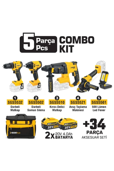 SGS5451 COMBO SET 5 PARÇA MATKAP HİLTİ AVUÇ TAŞLAMA SOMUN SIKMA FENER ürün görseli 1