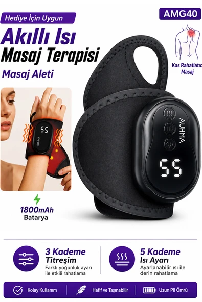 Isıtmalı El Bilek Masaj Aleti 5 Isı Kademeli Titreşimli Masaj Pedi 1800mAh Auhma AMG40 LCD Ekran ürün görseli 1