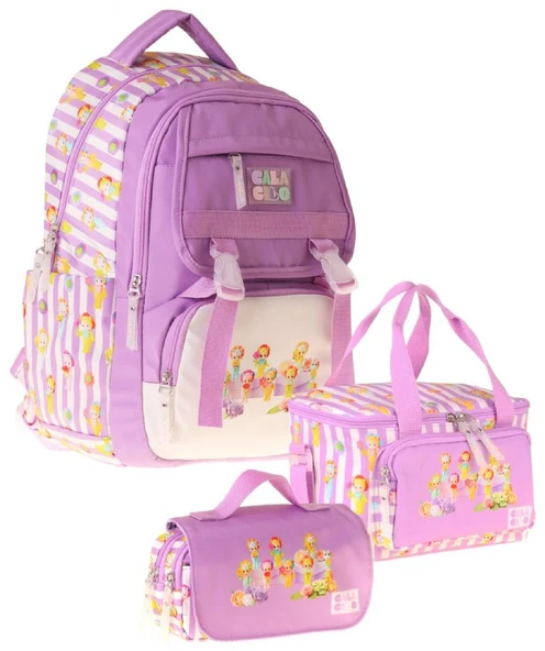 CalaCilo Flowers Baskılı Lila Kız Çocuk Üçlü İlkokul Okul Çantası Seti - SETCC-C4071A ürün görseli 1