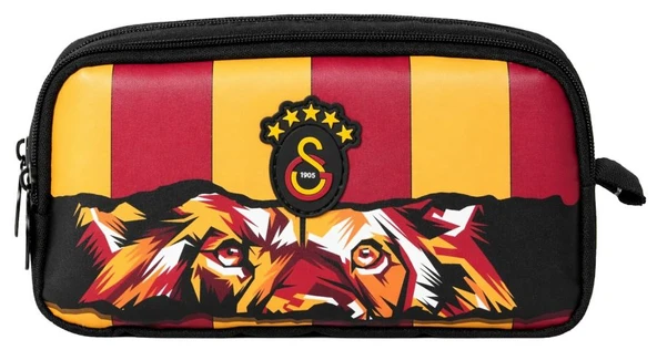 Galatasaray İki Gözlü Erkek Çocuk GS Aslan Baskılı Siyah - Kırmızı Okul Kalem Çantası/Kalemlik - 26571 ürün görseli 1