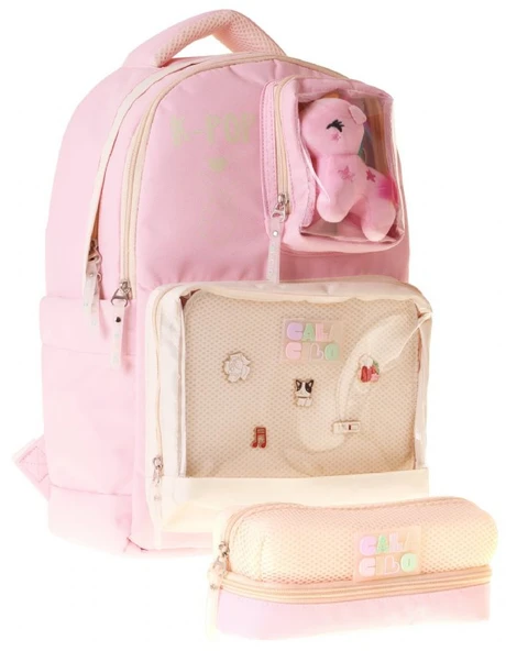 CalaCilo K Pop Pink Kız Çocuk K-Pop Pink Pembe Peluş Aksesuarlı Okul Sırt Çantası ve Kalemlik Seti - SETCC-C4107C ürün görseli 1