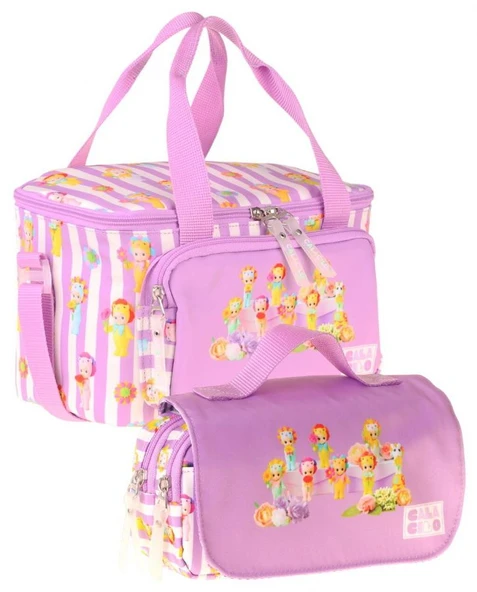CalaCilo Flowers Baskılı Kız Çocuk Lila Renk Beslenme Çantası ve Kalemlik Seti - SETCC-C4072 ürün görseli 1