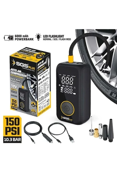 SGS5398 PLUS SGS5398 DİJİTAL ŞARJLI ARAÇ HAVA KOMPRESÖRÜ 12V 6.0 Ah (150 PSI) ürün görseli 1