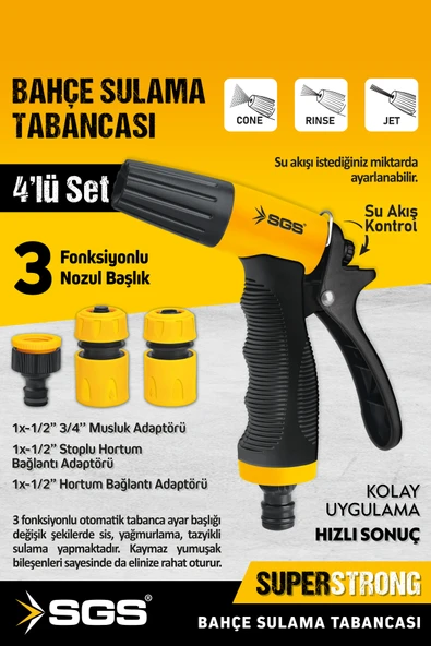 SGS4253 3 FONKSİYONLU BAHÇE SULAMA ARAÇ YIKAMA TABANCASI SETİ  (4 PARÇA SET) ürün görseli 1