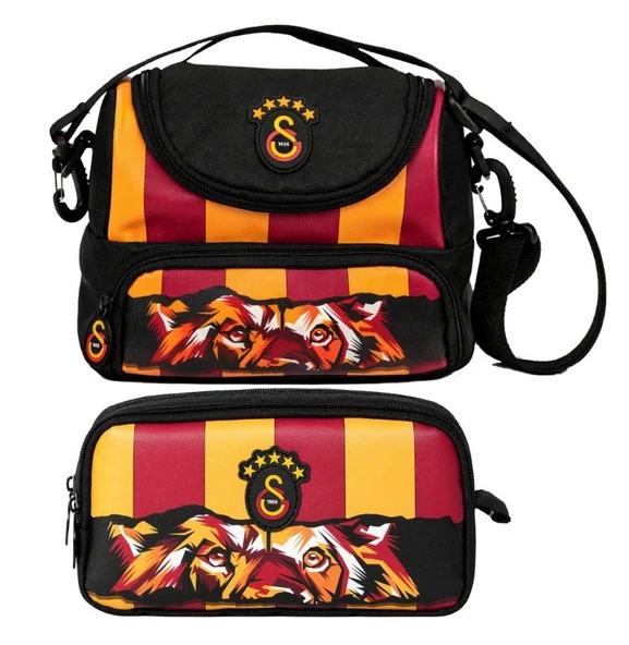 Galatasaray GS Aslan Baskılı Siyah - Kırmızı Erkek Çocuk Okul Beslenme Çantası ve Kalemlik Seti - SETGS26570 ürün görseli 1
