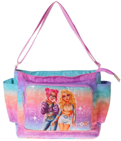 Wow Generation Kız Çocuk Star Desenli Pembe - Mor Renkli Omuz Çantası - W6034 ürün görseli 1