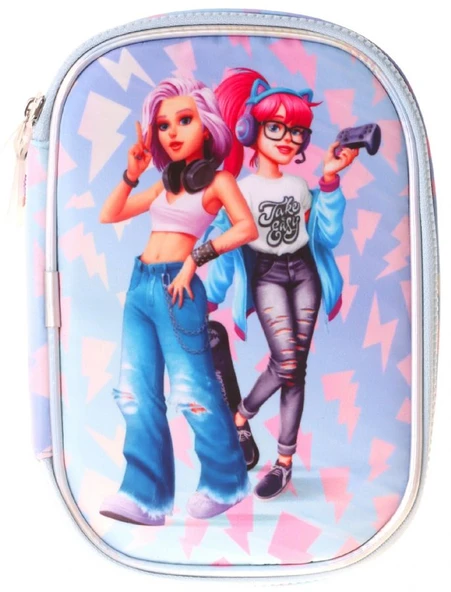Wow Generation Kız Çocuk Mavi - Pembe Cool Desenli Organizer Düzenleyici Kalem Çantası - W6041 ürün görseli 1
