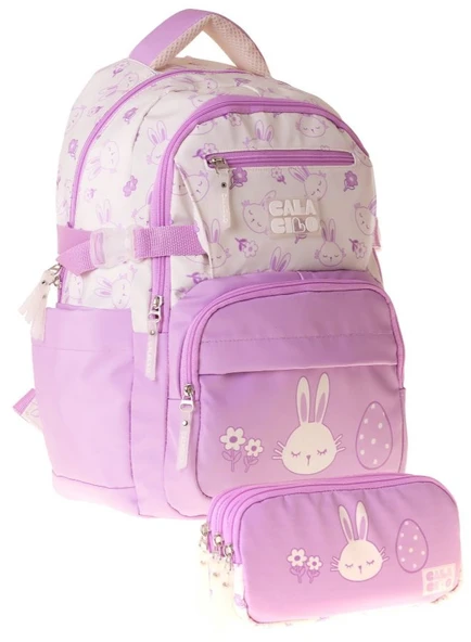 CalaCilo Rabbit Kız Çocuk Tavşan Baskılı Okul Sırt Çantası ve Kalemlik Seti - SETCC-C4041C ürün görseli 1