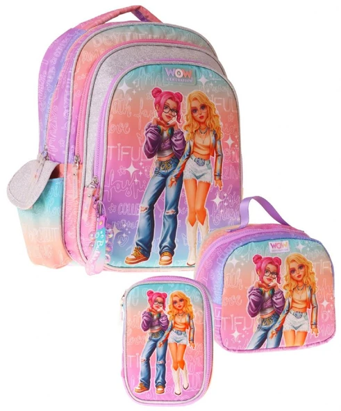 Wow Generation Üçlü İlkokul Okul Çanta Seti - Pembe - Mor - Star Desenli - Kız Çocuk - SETWG-W6033A ürün görseli 1