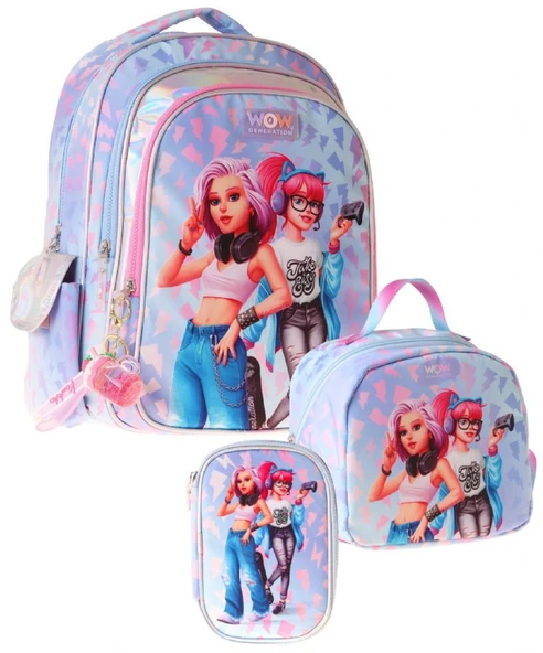 Wow Generation Üçlü İlkokul Okul Çanta Seti - Mavi - Pembe - Cool Desenli - Kız Çocuk - SETWG-W6039A ürün görseli 1