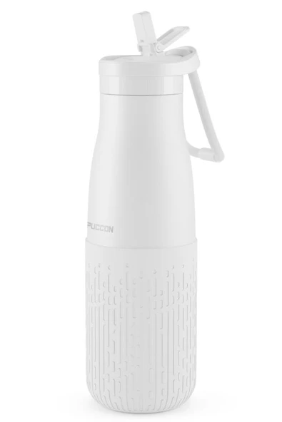 Puccon Pipetli 500 ml Beyaz Paslanmaz Çelik Matara/Suluk - Silikon Gövde (Yağmur) - 50013 ürün görseli 1
