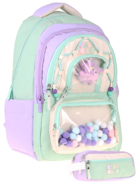 CalaCilo Rainbow Kız Çocuk Rainbow Lila Yeşil Renkli Okul Sırt Çantası ve Kalemlik Seti - SETCC-C4089C ürün görseli 1