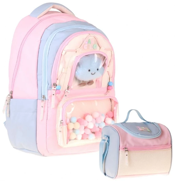 CalaCilo Kız Çocuk İlkokul Sırt Çantası ve Beslenme Seti - Cloudy Pembe Mavi Renkli Pembe - Mavi SETCC-C4086B ürün görseli 1