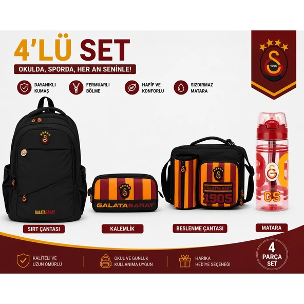 Galatasaray Lisanslı Siyah Sırt Çantası 26547+ Beslenme Çantası 26927+ Kalemlik 26578+ Matara 26567 ürün görseli 1