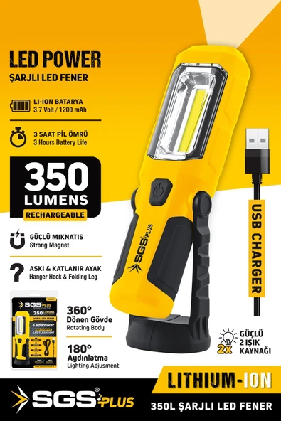 Sgs5054 Şarjlı El Feneri Led Ampul 350 Lumen 3.7 Volt Mıknatıslı El Feneri ürün görseli 1