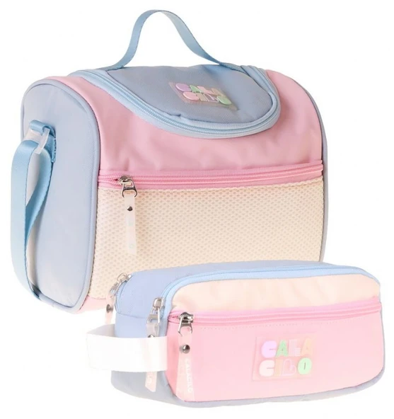 CalaCilo Cloudy Pembe Mavi Renkli Kız Çocuk Pembe - Mavi Renk Beslenme Çantası ve Kalemlik Seti - SETCC-C4087 ürün görseli 1
